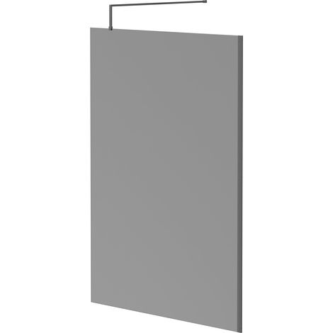 Colore 8mm Smoked Glass Gunmetal Grey 1950mm x 1400mm Walk In Shower Screen including Wall Channel and Support Bar (1/5)