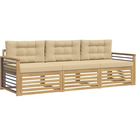 Outdoor-Sofagarnitur 3 stk. Weiß und Beige Polyester vidaXL