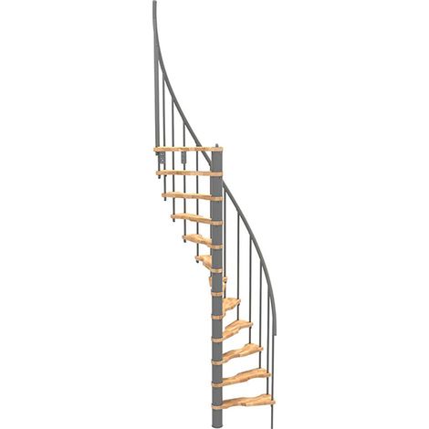 Scala a chiocciola 10 gradini - Altezza raggiungibile 2.09 a 2.59m - Struttura grigia e gradini in legno di faggio - Diametro 120cm - SUON120/GH-10