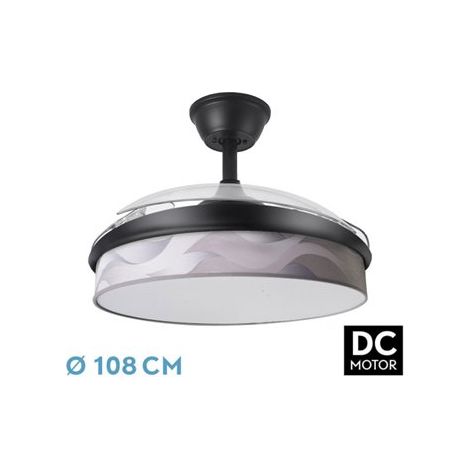 Ventilator DC FASHION FAN - Schwarz mit drei ausfahrbaren Schaufeln aus ABS und grauem Wellendiffusor 6 einstellbare Geschwindigkeiten 3 Temperaturen ofLight mit Timer und Fernbedienung im Lieferum (1/2)