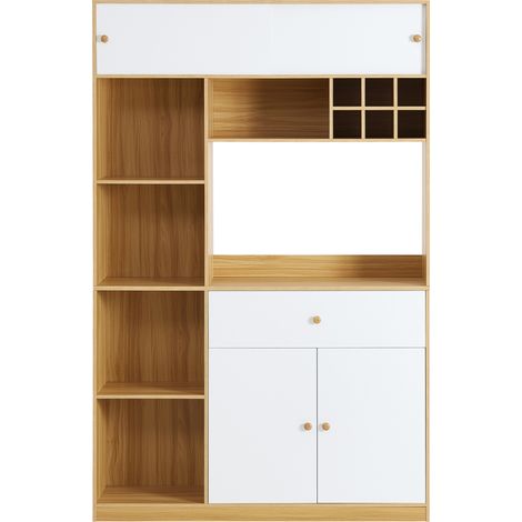 Credenza da cucina con LED, mobile multiuso con 1 cassetto, 3 ante e ripiani, 115 x 35 x 180 cm (1/5)