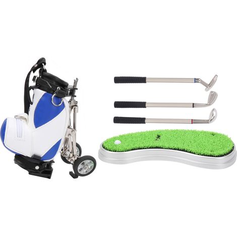 Porte-stylos de golf de bureau 3 stylos à bille et mini sac en alliage Znic avec base bleu blanc (1/5)