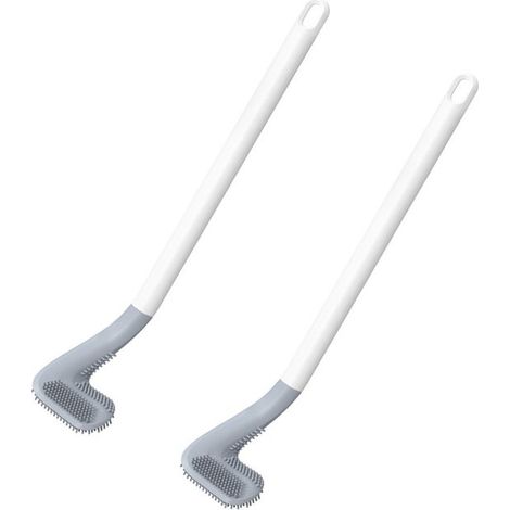 2 cepillos de inodoro largos ondulados, Cepillo flexible para limpiar paredes, Cepillo de inodoro de secado rápido para el baño, Blanco, gris (1/5)