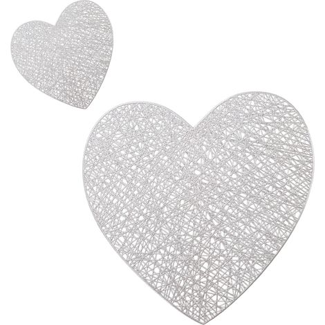 Ensemble Coasters & Sous-Plate en PVC cœur doré Set 2 pièces pour décoration romantique table Valentine (1/5)