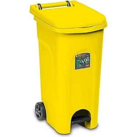 Pattumiera pedale ruote per Raccolta Differenziata contenitore bidone giallo 80lt carrellato mobile da pub bar giardino casa (1/4)