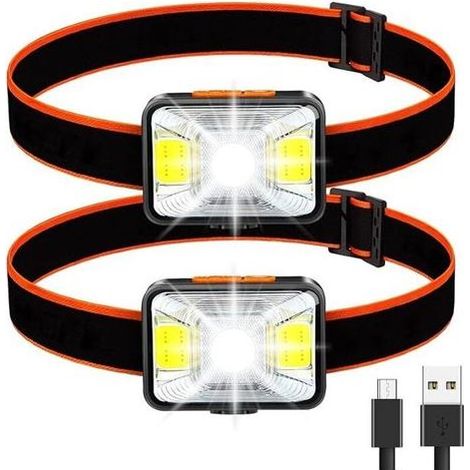 Lntyq Lampe frontale puissante [Lot de 2], lampe frontale LED rechargeable par USB, 2000 lumens, 5 modes d'éclairage, lumière blanche et rouge, étanchéité IPX5 pour la pêche, le camping, la lecture, l (1/5)