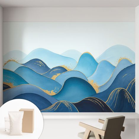 Tapete Vliestapete mit Kleber - trendige Wanddeko - elegant Fototapete für Wohnzimmer - Schlafzimmer Wellenförmige Landschaft 152x104 cm (1/5)