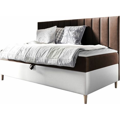 Lit boxspring Lucus I, Soft 017 + Fresh 4, Unique, Continental, 80x200, Faux cuir, Tissu, Disponible, 88x205x115cm (1/5)