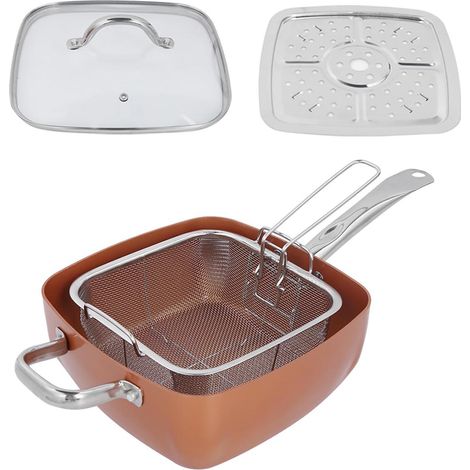 Ensemble de 4 pièces en acier inoxydable antiadhésif comprenant une poêle à frire, une casserole multifonctionnelle et des ustensiles de cuisine. (1/5)