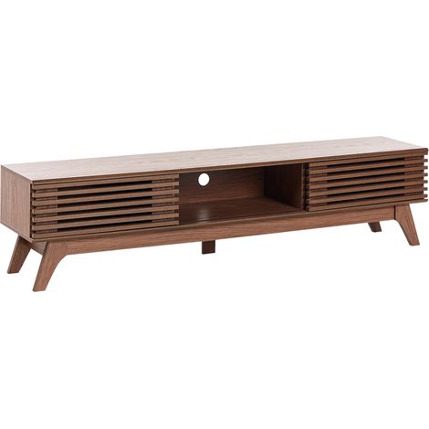 Mueble de TV aparador con estante almacenaje frente deslizante moderno madera marrón oscuro Toledo