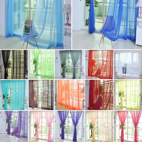 Cortinas de voile transparente, paneles de cortina lisos con ojales, en malla transparente, decoración moderna para dormitorio, sala de estar y puerta. (1/3)