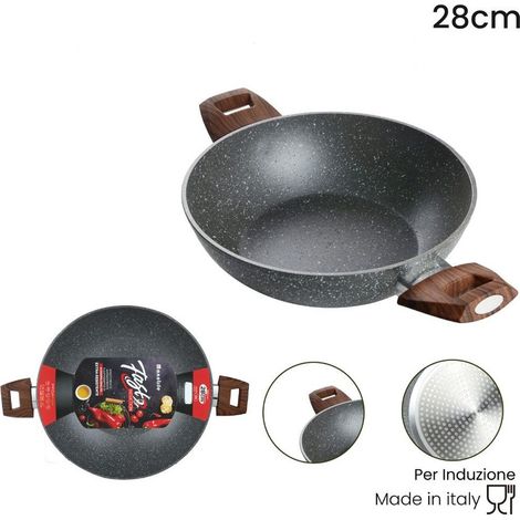 Trade Shop - Recubrimiento Anti-rayado De Wok Anti-palo Para Inducción Con 2 Asas De Madera ø24-28-32cm -     -diámetro 28cm  -
