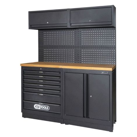 Kstools – Établi de travail SRM 1,72 m – Plan de travail en bois – 7 tiroirs – Armoire basse avec 2 portes – Charge maximale 200 kg