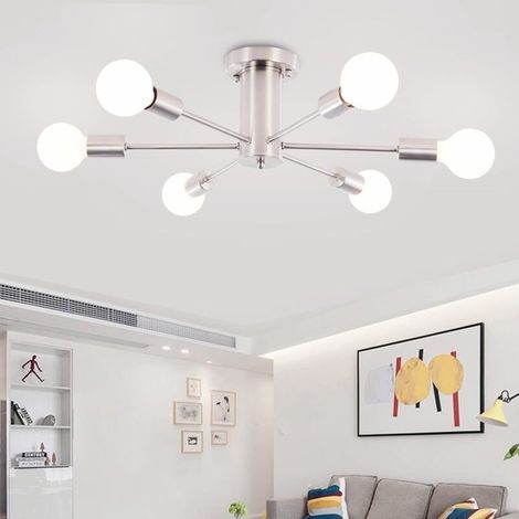 [JAMAIS UTILISÉ] Plafonnier semi-encastré, plafonnier à 6 têtes, lustre moderne Sputnik, luminaire suspendu du milieu du siècle, argent (ampoule non incluse) (1/4)