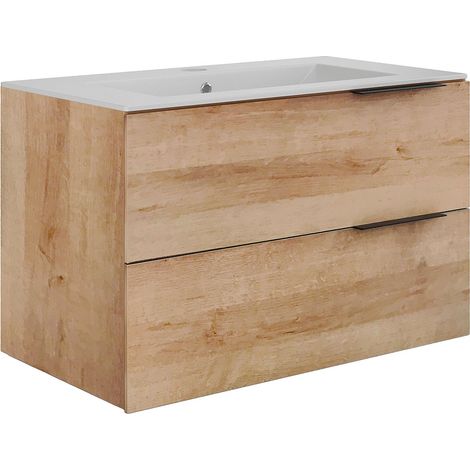 Mobile bagno sospeso con lavabo da incasso - Legno chiaro naturale - 80 cm - NISAYA