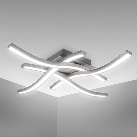 LED design moderne, éclairage plafond en forme de vague, modules LED 24W intégrés, 2.000Lm, lumière blanche neutre 4000K, finition aluminium (1/4)