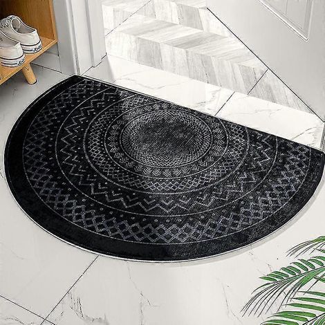 Tapis de porte demi-rond antidérapant 50 x 80 cm, facile à nettoyer, pour l'intérieur et l'extérieur, idéal pour la maison, le garage ou la terrasse. Noir, coloris Maroc. 1 pièce.