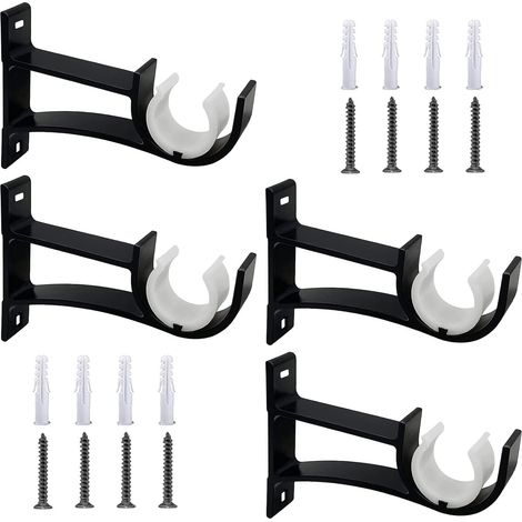 Set mit 4 robusten 2,5 cm Metall-Gardinenstangenhalterungen – Schwarz (1/5)