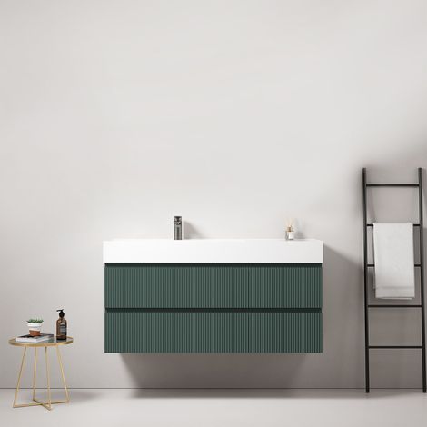 Mobile bagno sospeso cannettato 120 cm Verde Comodoro Lavabo a Sinistra in Resina Senza Specchio - Fiji Paint (1/3)