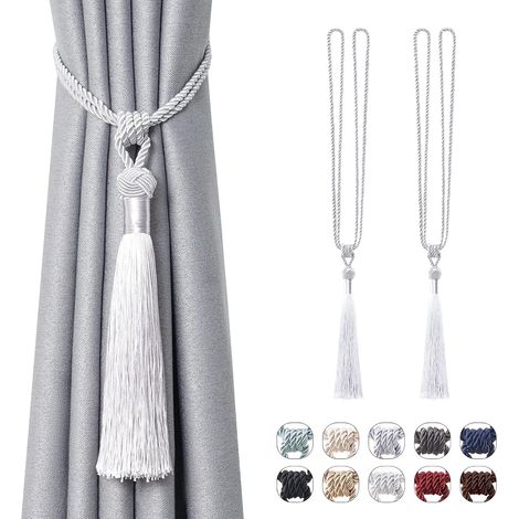 Lot de 2 Embrasses de rideaux, Corde tressée à franges, Pompons faits main, 55,1 cm, Pour salon chambre bureau