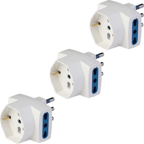 POLY POOL PP2364.3 Adattatori Pluristandard Adattatori Multipli Schuko con Spina e Presa Italiana 10A/16A e Tedesca 16A Kit da 3 Adattatori 250V di Colore Bianco (1/5)
