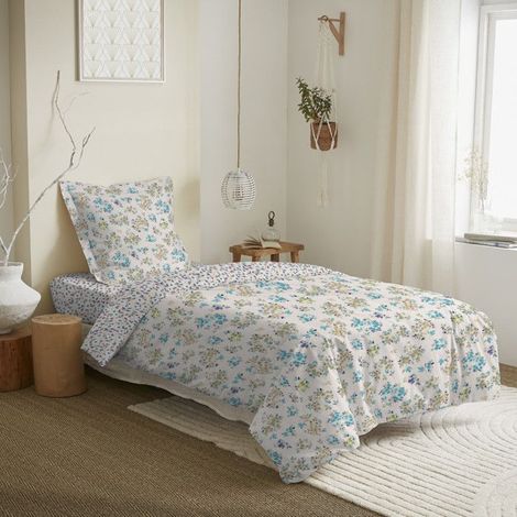 Parure de couette réversible pour lit 90 x 190 cm Tanya cyan (1/2)
