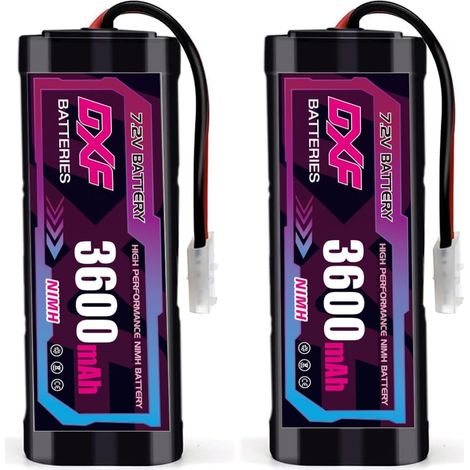 Batterie NiMH 7.2V 3600mAh Pack de 2 avec Prise Tamiya - Batterie RC pour Voiture Radiocommandée 1/10 Camion Bateau - Accumulateur Rechargeable pour Modélisme Auto Électrique Tout-Terrain (1/5)
