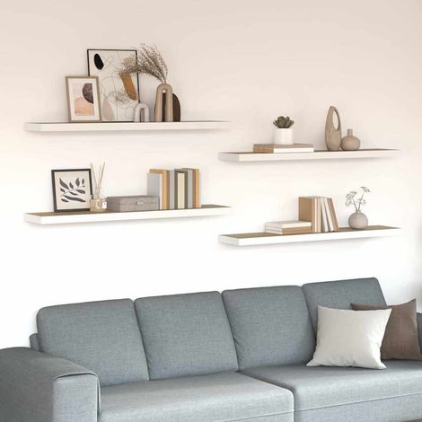 vidaXL Estante flotante pared 4 uds MDF roble y blanco 120x23,5x3,8 cm (1/5)