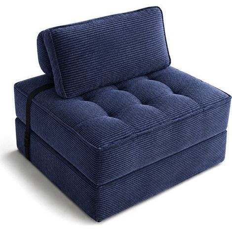 Canapé-lit pliable 1 place - WEVALLEY - SF-DR10-22 - Mousse mémoire 20 cm - Velours côtelé bleu - Compact 85x85 cm (1/5)