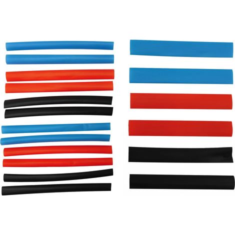 Lot De 18 Gaines Thermorétractables Bleues Rouges Et Noires 8cm 6x3,5mm + 6x5mm + 6x7mm (1/3)