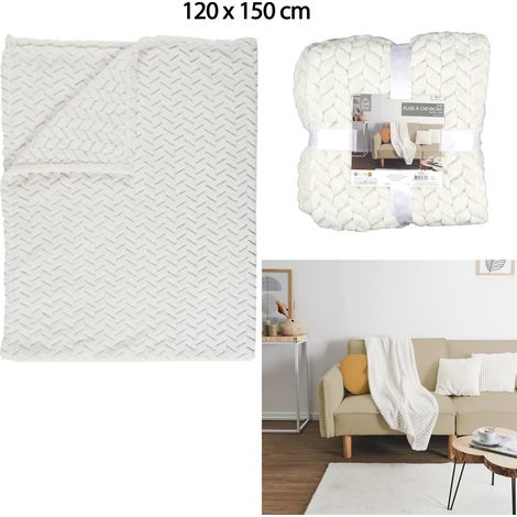 Plaid - HOME DECO FACTORY - Effet Chevron - Imitation Fourrure - Blanc (1/5)