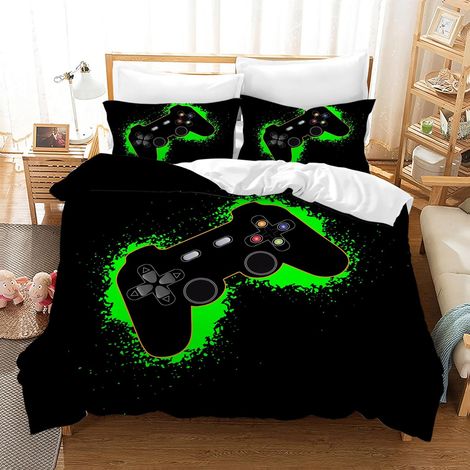 Housse de Couette Gamer 220 × 240 cm,Parure de lit Gamer pour Junior,1 Housse de Couette en Microfibre avec 2 Taies d'oreiller 50×75cm(G1) (1/5)