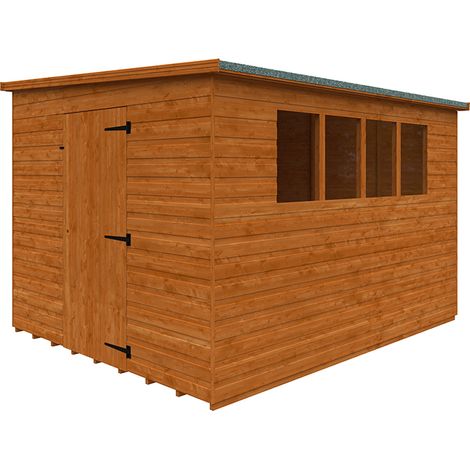 10 x 8 Feet Lean-To Pent 12mm Shed - Solid Wood/Softwood/Pine - L295 x W235 x H204.1 cm - Burnt Orange