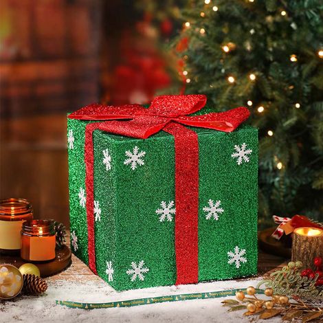 Boîte À Cadeaux - Décoration De Noël - Boîte En Pvc Vert - Pour Arbre De Noël, Cheminée, Table, Fenêtre - 15 X 15 X 15 Cm - Lot De 1 (1/5)