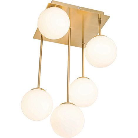Moderne Deckenleuchte gold mit Opalglas 5-flammig - Athens (1/4)