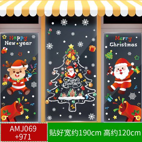 Autocollants de Noël pour centres commerciaux, magasins, vitrines, sapins de Noël, flocons de neige, boules à suspendre, nœuds décoratifs et autocollants statiques pour vitres.