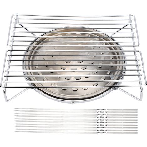 Ensemble de grilles, brochettes et plaque de cuisson en acier inoxydable pour barbecue, idéal pour le camping et les grillades en plein air.-AquaForge