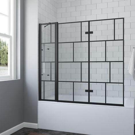Badewannenaufsatz Schwarz matt Kariert 150 x 140 cm, Duschtrennwand für Badewanne Duschwand Faltwand Glas aus 5 mm ESG glas , mit Nano Beschichtung (1/5)