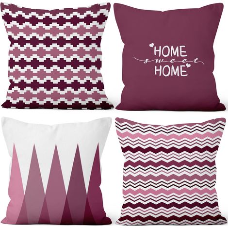 45x45cm Lot de 4 Housse de Coussin Violet Blanc Maison Moderne Géométrique Motif Doux Court Peluche Carré Taie d'oreiller Chambre Salon Extérieur Canapé Balcon Patio Ferme Jardin Voiture (1/5)