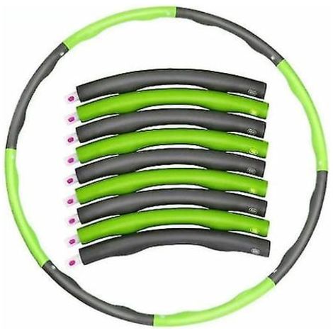 Hula Hoop lesté pliable gris/vert avec rembourrage, abdos et taille, fitness à domicile, équipement d'exercice portable