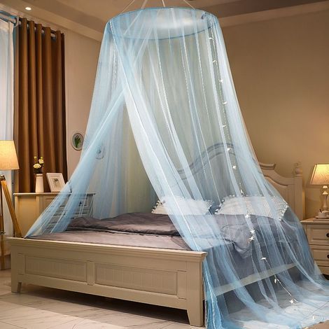 Moustiquaire pour lit double king size, rideau de lit à baldaquin, moustiquaire dôme, décoration de lit double, convient pour berceau de 1,8 × 2 m, lit pour tout-petit et lit adulte (bleu) (1/4)
