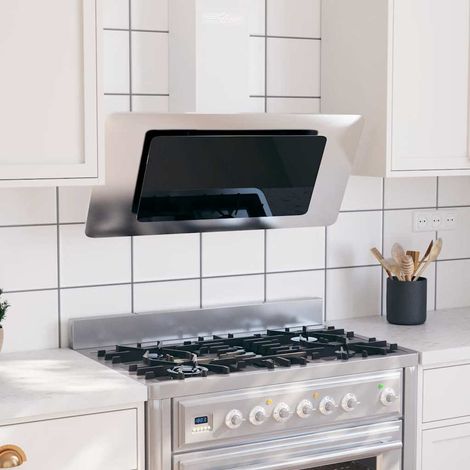 Hotte aspirante murale - Hotte murale 90 cm Acier inoxydable et verre trempé Argenté -BN1084 (1/4)