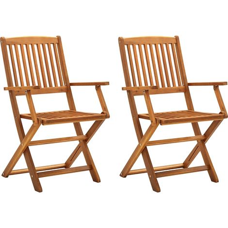 Outdoor Chair  Set of 2  Natural Wood  Solid Acacia wood  Medium vidaXL