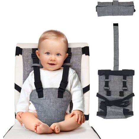 Chaise haute de voyage portable pour bébé, pliable et compacte, harnais de sécurité, lavable en machine, pour chaises de 35 à 53 cm, bébés de 6 mois à 3 ans, gris (1/5)
