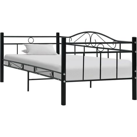 Cadre de canapé-lit sans matelas, métal noir, 90 x 200 cm (1/5)