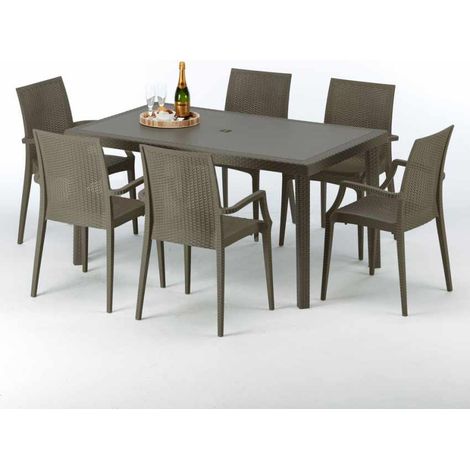 Tavolo Rettangolare Marrone 150x90 cm con 6 Sedie Colorate Focus