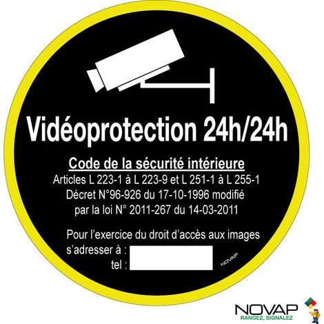 Panneau Vidéoprotection 24/24 - haute visibilité - Ø 180mm - 4091075