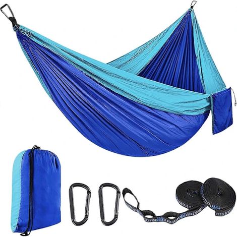 Filiyano-Hamac d'extérieur pour le camping, hamac de voyage 270x140cm, hamac ultraléger, portable et respirant pour jardin et plage bleu[CO] (1/2)