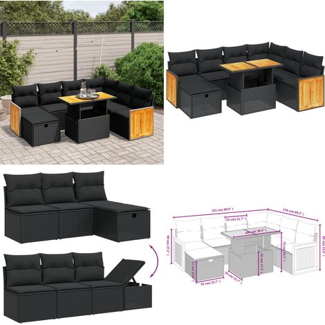 8-tlg. Garten-Sofagarnitur mit Kissen Schwarz Poly Rattan - Gartenmöbel Set - PE-Rattan Möbel - Outdoor Lounge - Gartenlounge - Balkonmöbel - Home & Living (1/5)