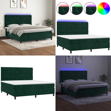 Sommier à lattes de lit matelas et LED Vert foncé 180x200 cm - Lit Capitonné - Lit Design - Lit Avec Éclairage Led - Matelas À Ressorts Ensachés - Tête De Lit Ajustable - Home & Living (1/5)